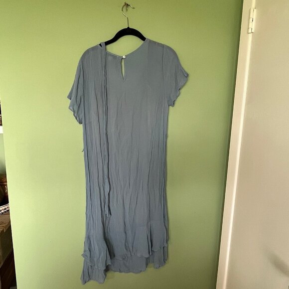 Amour Vert Blue Crinkle Belted Double Lined Slip Dress Size Large L - Picture 7 of 8